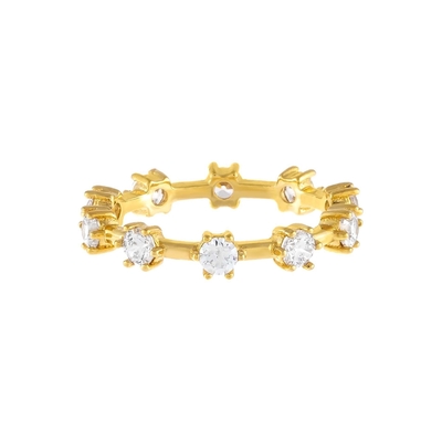 925 Sterling Gümüş Basit 18K Altın Vermeil Prong Eternity Band Setting İnce Kadın Yüzükleri