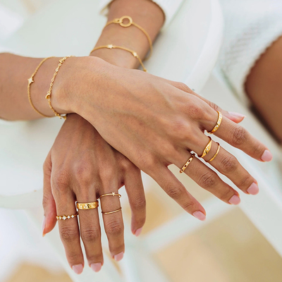 Tren Tarzı Star Hollow Eternity Band Yüzükler 925 Gümüş Mücevherler 18K Altın Kaplama