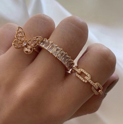 925 Sterling Gümüş Çember Bağlantı Zinciri Yüzük 18K Kadınlar Kübik Zirkonya Yüzükleri