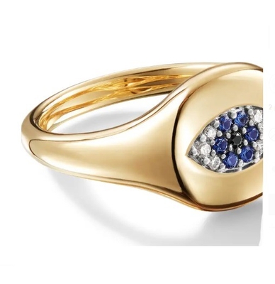 Brezilya Kablo Koleksiyon Malzemeleri Evil Eye Mini Pinky Ring 18K Altın Beyaz CZ 925 Gümüş