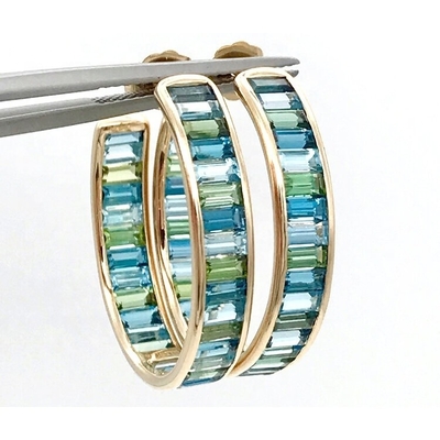Mücevher Ana Malzeme Gümüş Baguette Mavi ve Yeşil Topaz Klasik Stil için Stud Halkaları