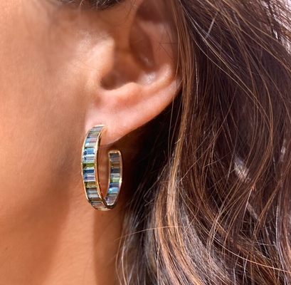 Mücevher Ana Malzeme Gümüş Baguette Mavi ve Yeşil Topaz Klasik Stil için Stud Halkaları