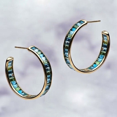 Mücevher Ana Malzeme Gümüş Baguette Mavi ve Yeşil Topaz Klasik Stil için Stud Halkaları