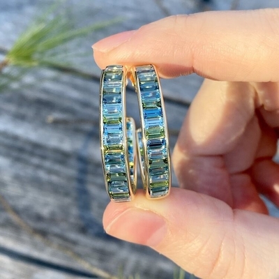 Mücevher Ana Malzeme Gümüş Baguette Mavi ve Yeşil Topaz Klasik Stil için Stud Halkaları