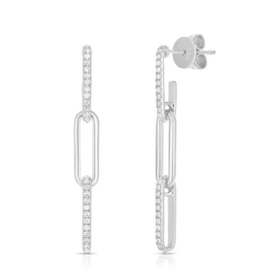 925 Sterling Gümüşlü Retro Paperclip Dikdörtgen Zincir Küpeler Bayanlar Gecesi için