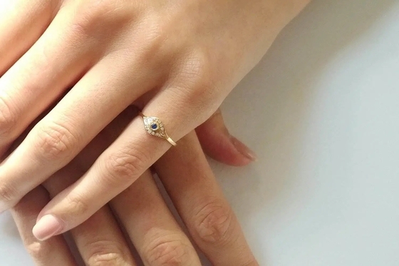 925 Sterling Gümüş Evil Eye Elmas Band Yüzük Gümüş Plating Klasik Stil