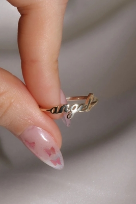 Katı altın melek isim yüzüğü kadınlar için el yapımı parlaklık 925 Sterling Gümüş Modern