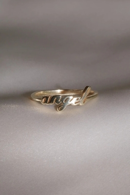 Katı altın melek isim yüzüğü kadınlar için el yapımı parlaklık 925 Sterling Gümüş Modern