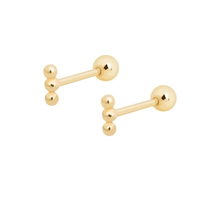 Mini Mermeleli Barbell Gümüş Çubuk Kulaklık Geri Döşeme 925 Sterling Gümüş
