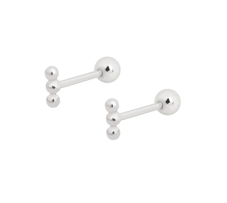 Mini Mermeleli Barbell Gümüş Çubuk Kulaklık Geri Döşeme 925 Sterling Gümüş