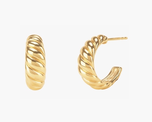18K altın kaplama Gümüş Croissant Dome Hoop küp küp küp küp