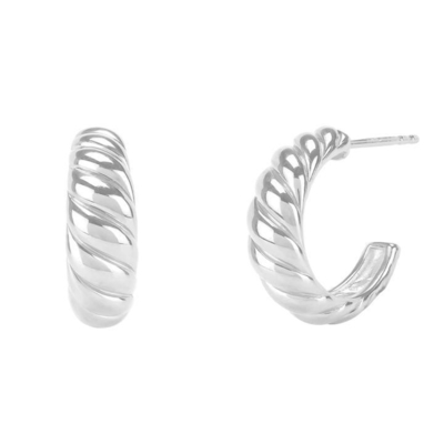 18K altın kaplama Gümüş Croissant Dome Hoop küp küp küp küp