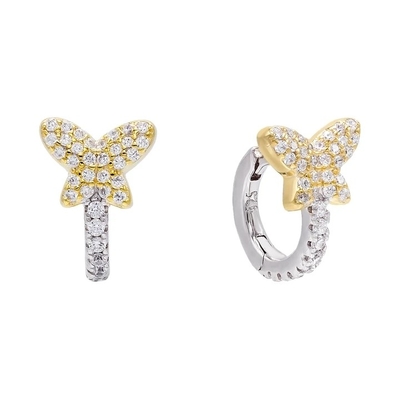 Mini Yaz Kelebeği Beyaz CZ Huggies 925 Sterling Gümüş Küpeler