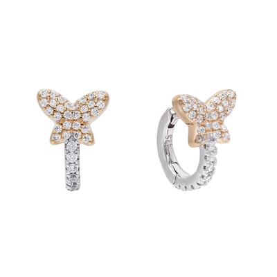 Mini Yaz Kelebeği Beyaz CZ Huggies 925 Sterling Gümüş Küpeler