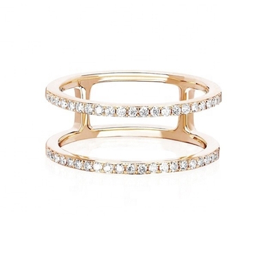 Beyaz CZ Çift Sıralı Yüklenebilir Yüzükler Altın 18K Plated Real 925 Sterling Gümüş Kristal Kübik Zirkon Mücevher
