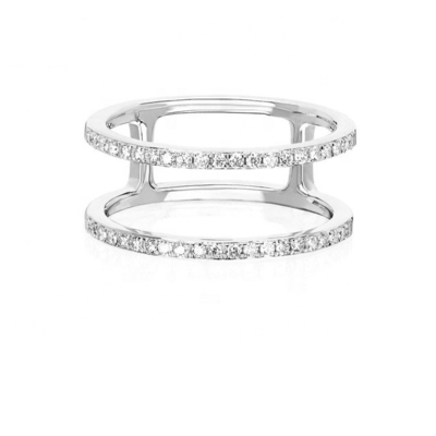 Beyaz CZ Çift Sıralı Yüklenebilir Yüzükler Altın 18K Plated Real 925 Sterling Gümüş Kristal Kübik Zirkon Mücevher