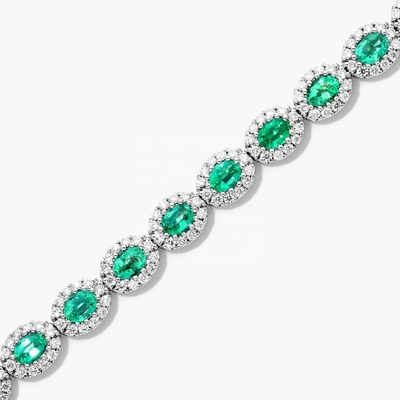 5.7mm Genişlik Zirkon Tenis Bilezik Oval Zümrüt Beyaz 14K Altın Bilezik Kadınlar