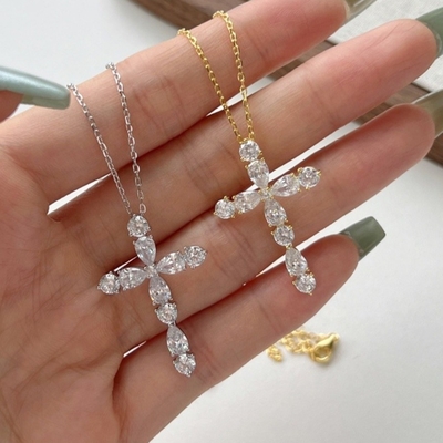 925 Sterling Gümüş Haç Kolye 18K Gümüş Haç ve Zincir Bayanlar