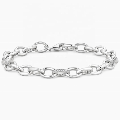 Şık Tarzı Mikro İniş Yapıştırma Teknolojisi 925 Sterling Gümüş Beyaz Altın Link Bilezik