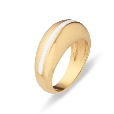 Toptan satış 18K Altın Çizgi Pembe Enamel Kubbe 925 Sterling Gümüş Kadın Yüzüğü