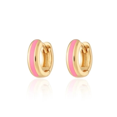 925 Kişisel Logo 18K Altın Kaplama Pembe Enamel Huggie Kulaklıkları Kadınların Şık Görünümü İçin