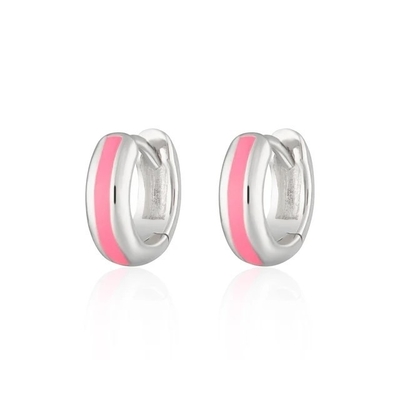 925 Kişisel Logo 18K Altın Kaplama Pembe Enamel Huggie Kulaklıkları Kadınların Şık Görünümü İçin