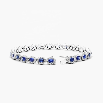 5.7mm Genişlik Zirkon Tenis Bilezik Oval Zümrüt Beyaz 14K Altın Bilezik Kadınlar