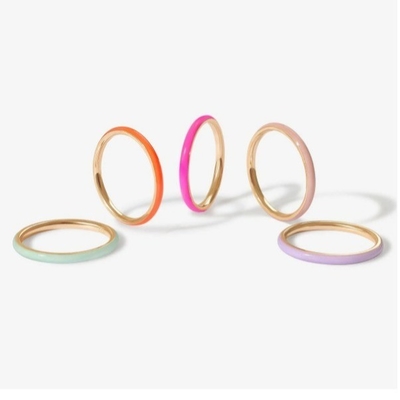 Pembe Enamel 18K Altın Kaplama Yüzükler Katı 925 Sterling Gümüş Yükleme Yüzükleri