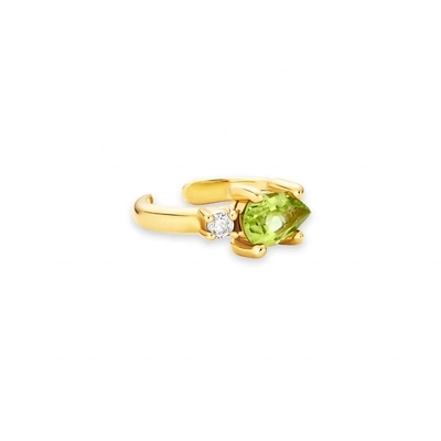 18K Altın Kaplama 925 Ayar Gümüş TRENDY Tasarım Armut Kesim Peridot CZ Manşet Küpeler