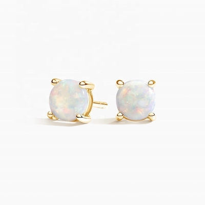 18K Altın 6MM Tektaş Opal Küpe Kadınlar ve Kızlar İçin İnce Takı