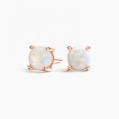 18K Altın 6MM Tektaş Opal Küpe Kadınlar ve Kızlar İçin İnce Takı