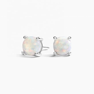 18K Altın 6MM Tektaş Opal Küpe Kadınlar ve Kızlar İçin İnce Takı