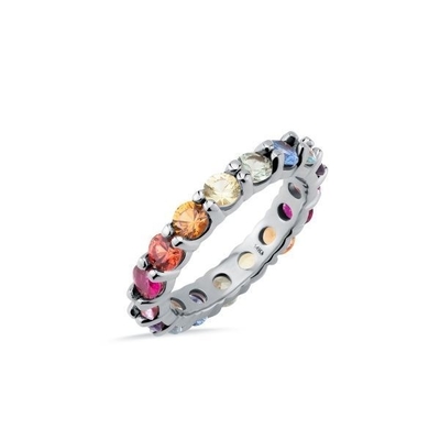 Eşsiz Prong Renkli Kübik Zirkon Aksesuarları Kadınlar 925 Sterling Gümüş Sonsuzluk Band Yüzüğü