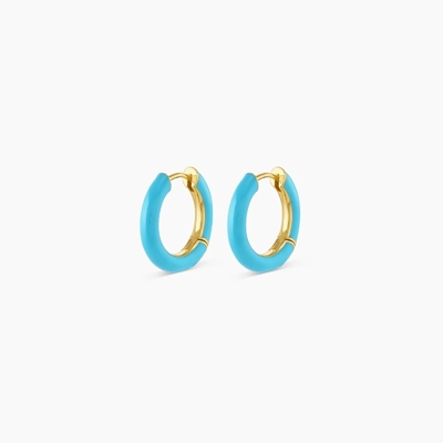 Özel Logo Chunky 18K Altın Kaplama Halka Turkuaz Enamel Rengi 925 Sterling Gümüş Huggies Küpeler