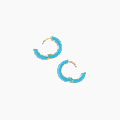 Özel Logo Chunky 18K Altın Kaplama Halka Turkuaz Enamel Rengi 925 Sterling Gümüş Huggies Küpeler