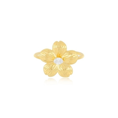 Forever Flower 18K Altın Kaplama Oval CZ Kadın Yüzüğü 925 Sterling Gümüş Mücevher