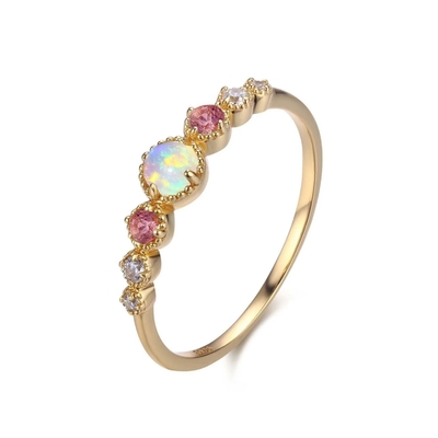 Opal ve Ruby CZ 925 Sterling Gümüş Yükleme Kadın Yüzükler Kızlar Mücevher