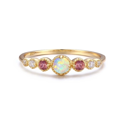 Opal ve Ruby CZ 925 Sterling Gümüş Yükleme Kadın Yüzükler Kızlar Mücevher