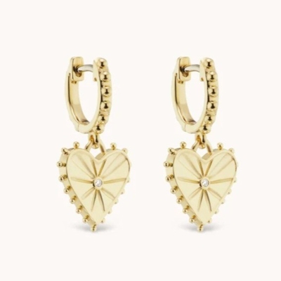 14K altın kaplama Dangle Drop Heart Huggies Kadınlar için küpeleri 925 Sterling Gümüş