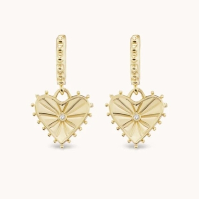 14K altın kaplama Dangle Drop Heart Huggies Kadınlar için küpeleri 925 Sterling Gümüş