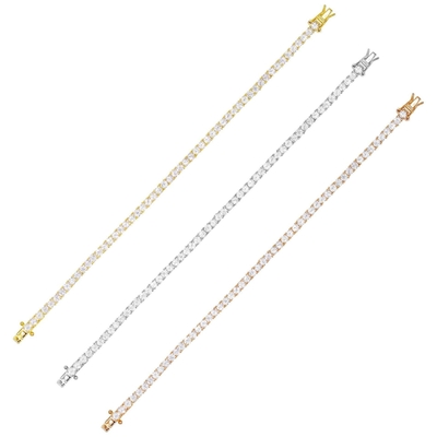 Hot Item 925 Sterling Gümüş Plating Altın 3mm Kübik Zirkonya Tenis Bileziği Kadınlar İçin