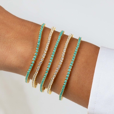Hot Item 925 Sterling Gümüş Plating Altın 3mm Kübik Zirkonya Tenis Bileziği Kadınlar İçin