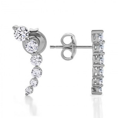 El yapımı Beyaz Kübik Zirkon Crawler 925 Sterling Gümüş Stud Kulaklıkları Gül Altın Kaplama