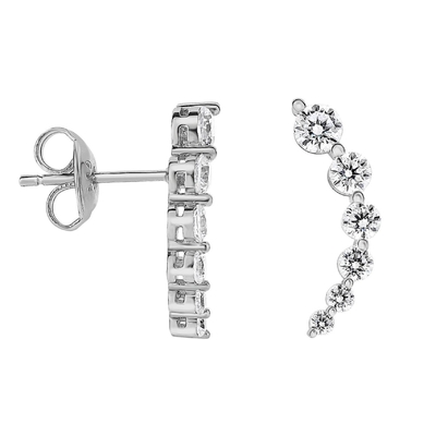 El yapımı Beyaz Kübik Zirkon Crawler 925 Sterling Gümüş Stud Kulaklıkları Gül Altın Kaplama