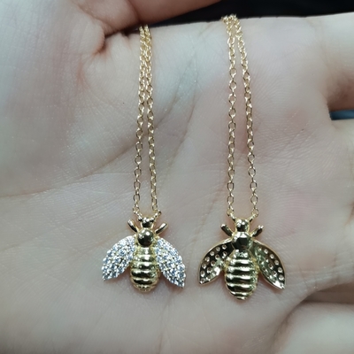 Moda 18K Altın Kaplama Arı Kolye El Yapımı 925 Sterling Gümüş Mücevher