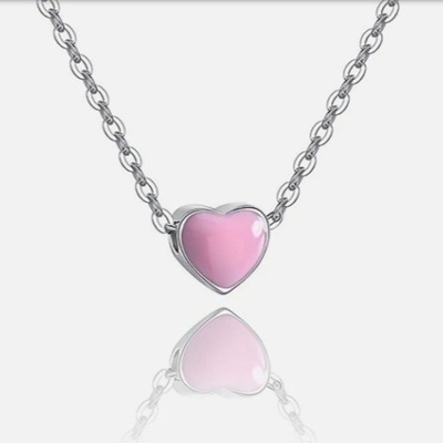 Rhodium kaplamalı küçük pembe kalp Sevgililer Günü 925 Sterling Gümüş Kadın Kolye