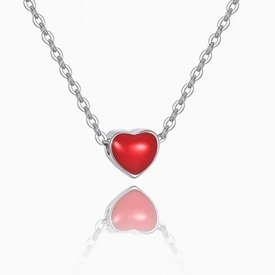 Rhodium kaplamalı küçük pembe kalp Sevgililer Günü 925 Sterling Gümüş Kadın Kolye