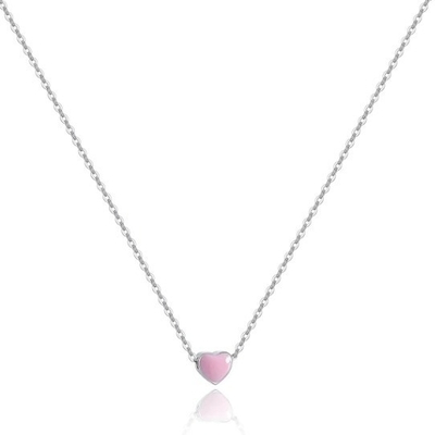 Rhodium kaplamalı küçük pembe kalp Sevgililer Günü 925 Sterling Gümüş Kadın Kolye