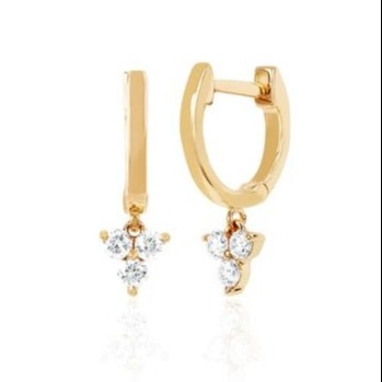14K Gold Blossom Mini Huggie Diamond Trio Drop Bileklik Gümüş Mücevher Ana Malzeme