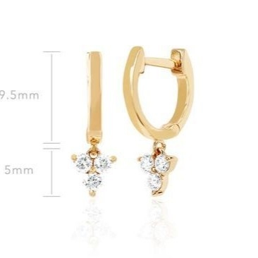14K Gold Blossom Mini Huggie Diamond Trio Drop Bileklik Gümüş Mücevher Ana Malzeme